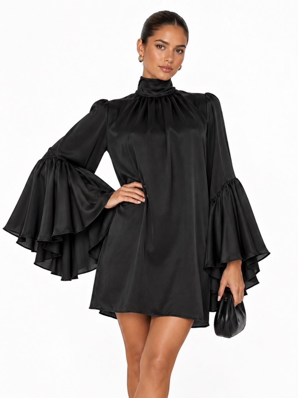 CHLOE KRISTIN Black High-Neck Long Sleeve Women's Dress